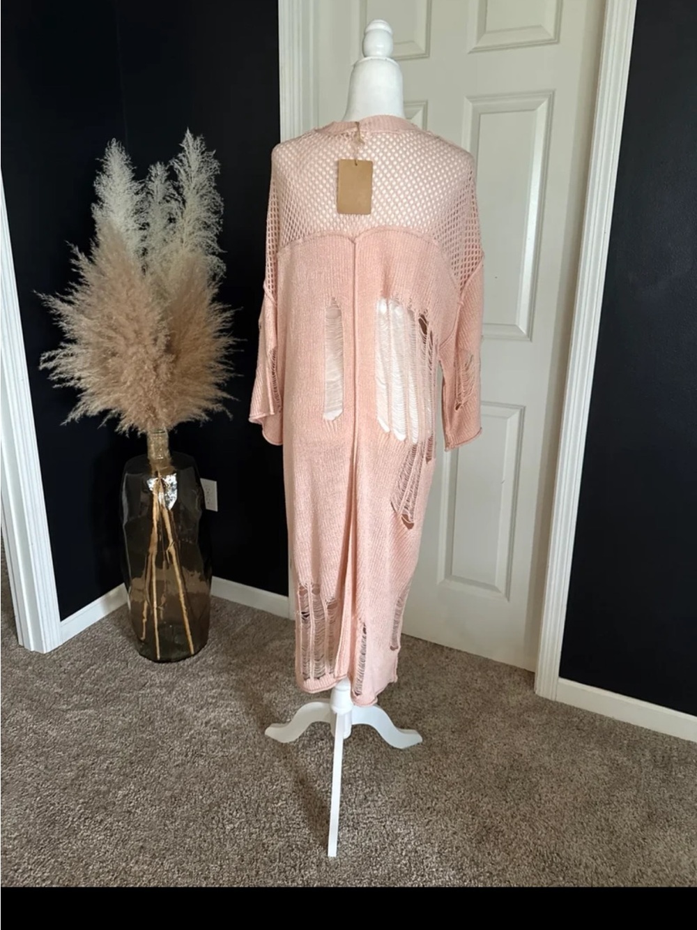 NWT POL oversized Open front Distressed Peachy Pink Duster Cardigan size Small - Picture 7 of 12
